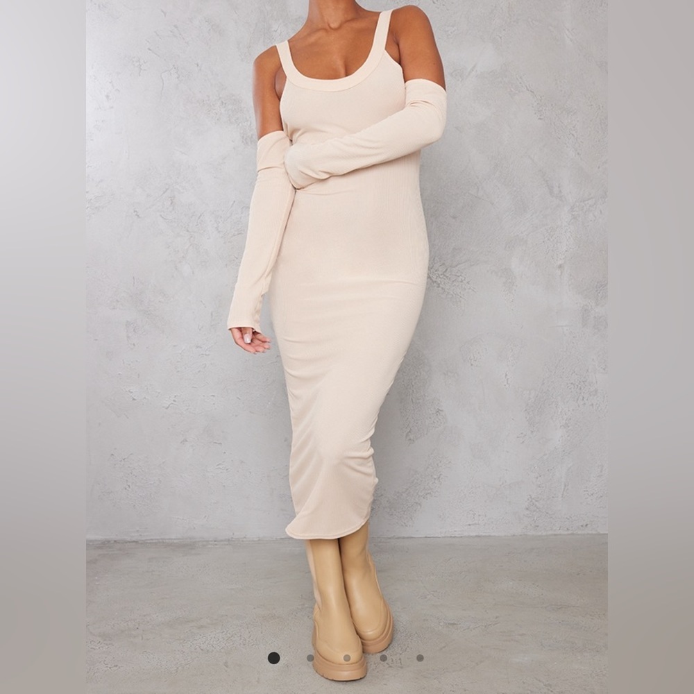 Stone Colored Sleeveless Midi Dress